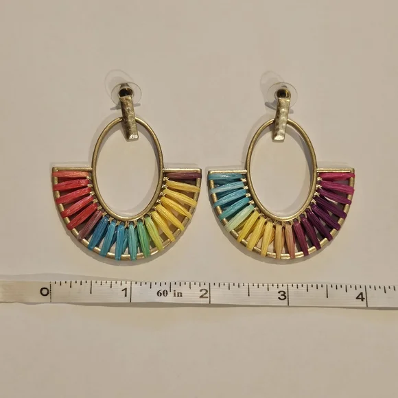 NEW Rainbow Gold Colorful Earrings Bohemian Festival Pride Summer Vacation - Picture 3 of 5